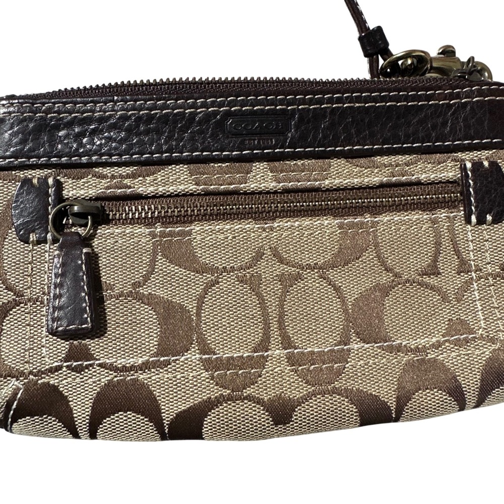 Coach Signature Monogram Canvas Wristlet Brown Leather Trim Small Bag 2343 - Picture 2 of 5